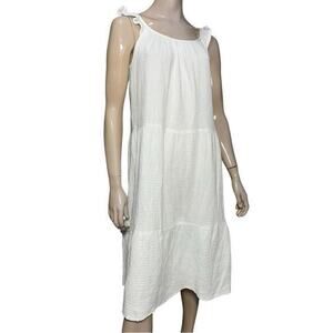 4our Dreamers Womens Size M White Square Neckline Gauzy Cotton Midi Length Dress